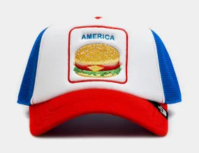 #1 America Burger Trucker Mens Hat (White/Blue)