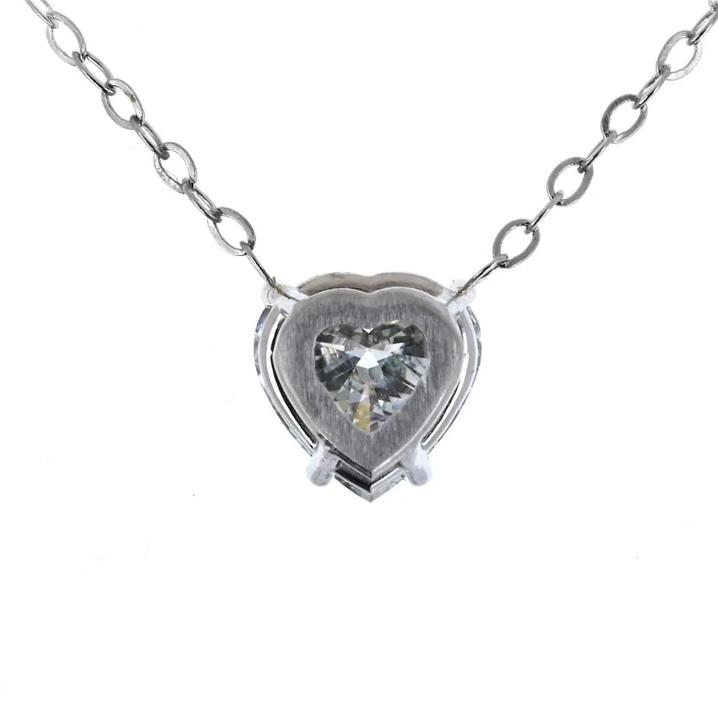 1.18ct Heart Solitaire Diamond Necklace, 18" - 14K White Gold