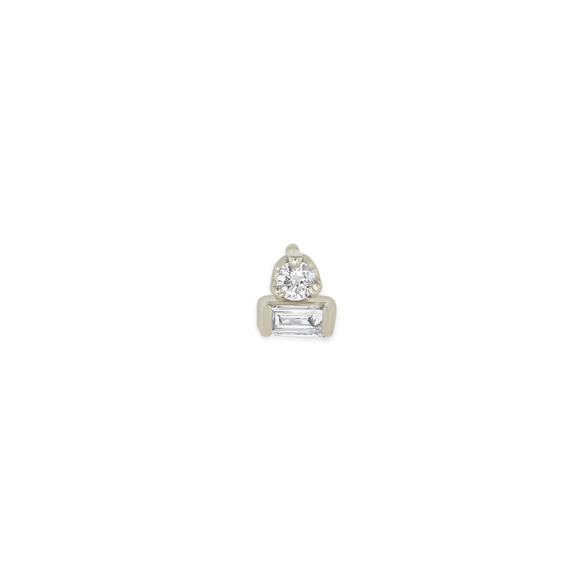 14k Baguette & Prong Diamond Stacked Studs