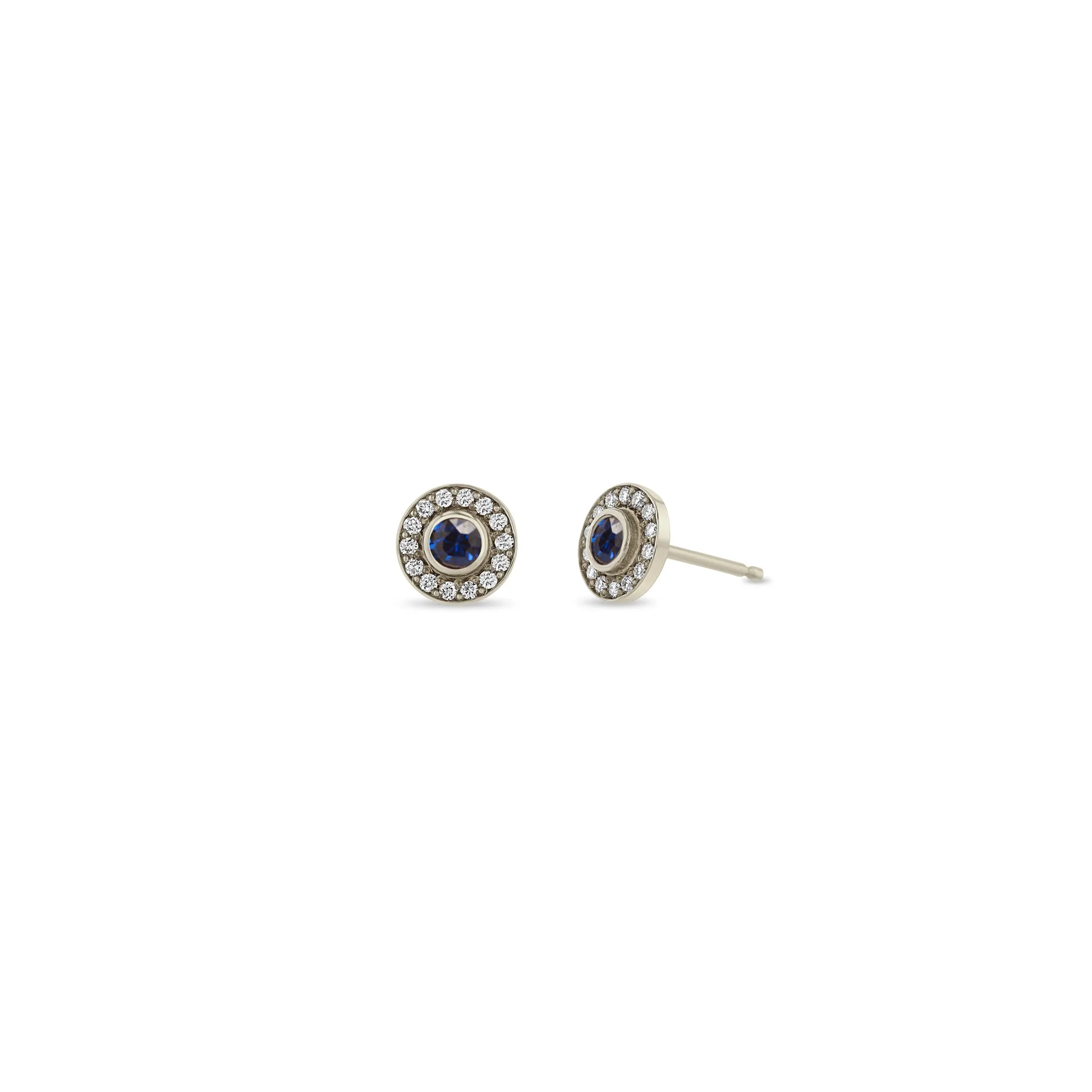 14k Round Blue Sapphire & Diamond Halo Studs