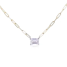 14K YELLOW GOLD EAST-WEST EMERALD-CUT DIAMOND PAPERCLIP CHAIN NECKLACE