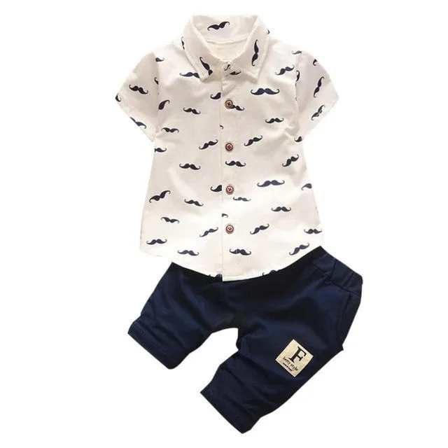 2 Piece Mustachio Little Man Baby Boy Collar Shirt and Shorts Set