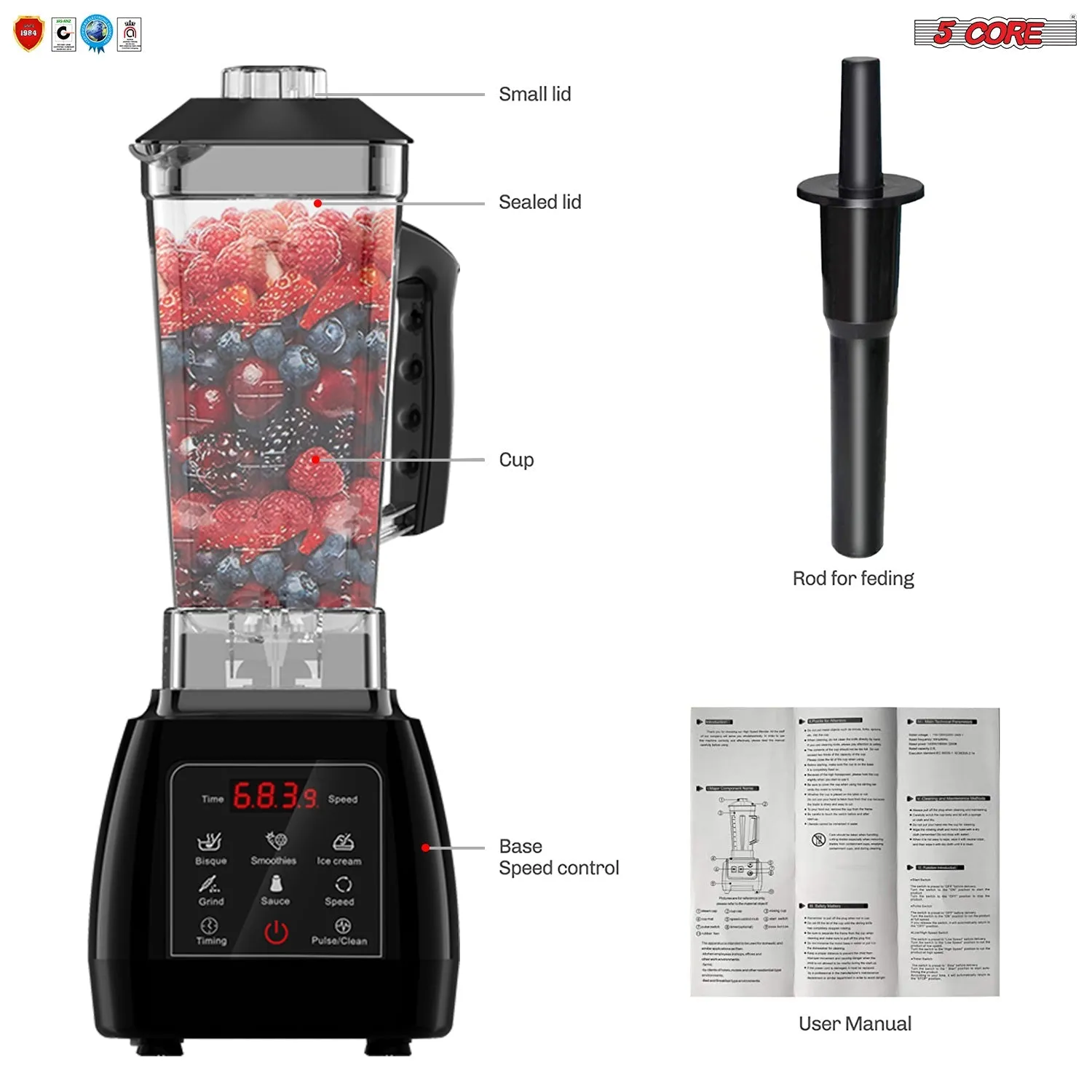 5 Core 2L Professional Countertop Blender Touch Screen For Kitchen 68