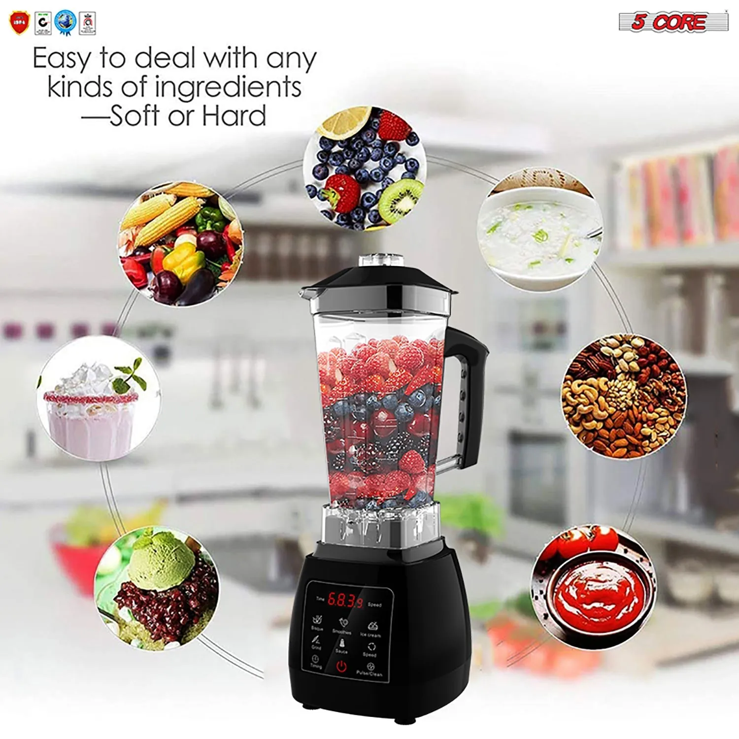 5 Core 2L Professional Countertop Blender Touch Screen For Kitchen 68