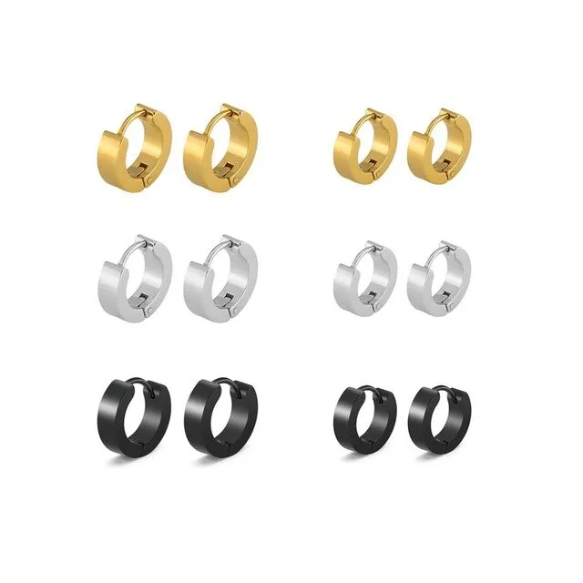 6 Pairs 9 & 7mm Round Stainless Steel Hoop Earrings