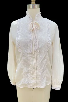 70s Victorian Revival Cottagecore Lace Blouse M