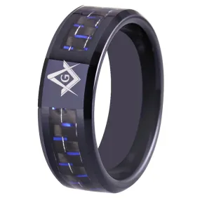 8mm Carbon Fiber with Masonic Symbol Black-Plated Tungsten Fashion Wedding Ring