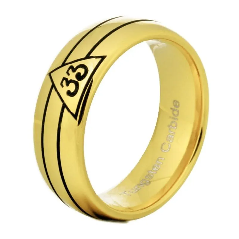 8mm Golden Domed 33rd Degree Masonic Tungsten Carbide Wedding Ring