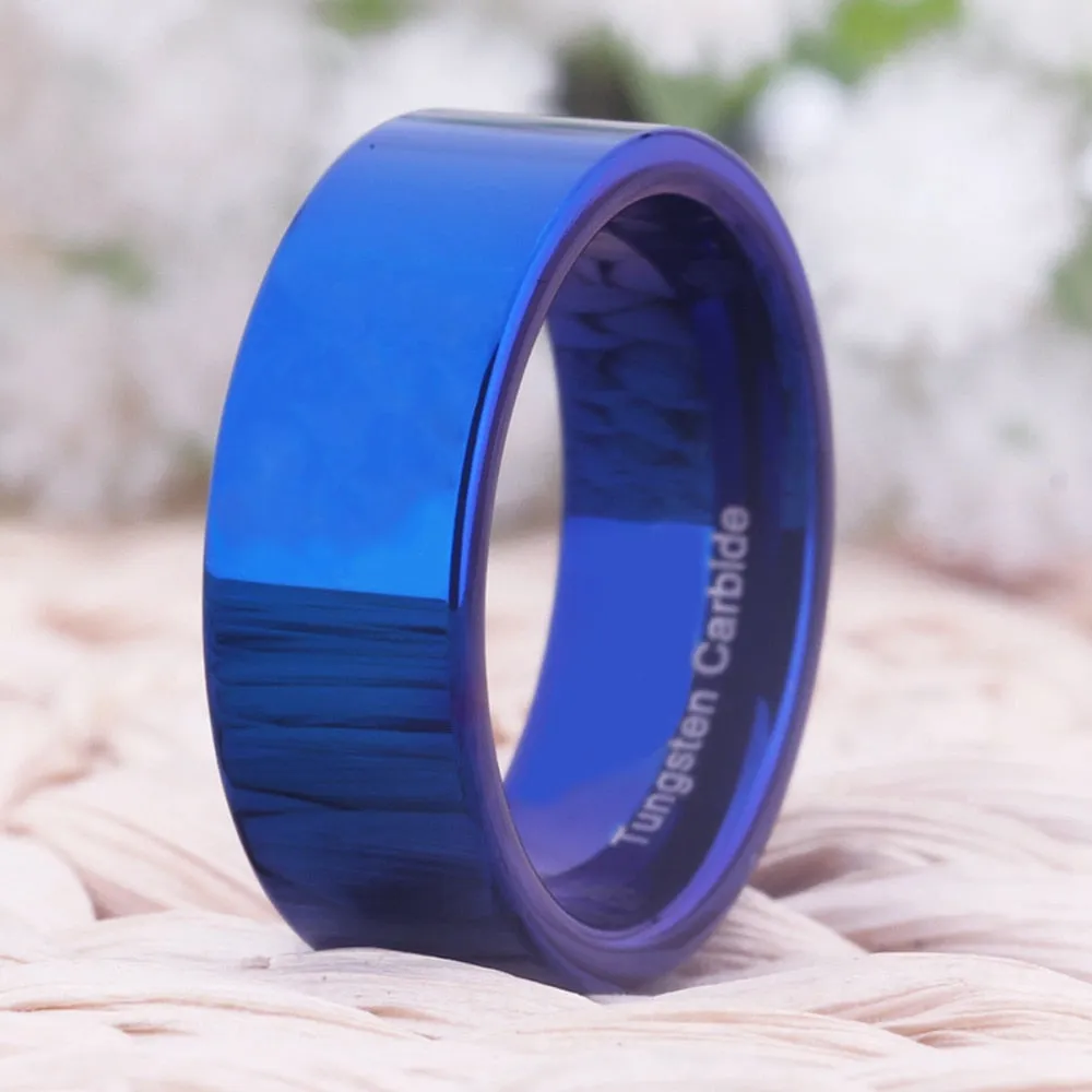 8mm Shiny Blue Pipe Tungsten Carbide Fashion Wedding Ring