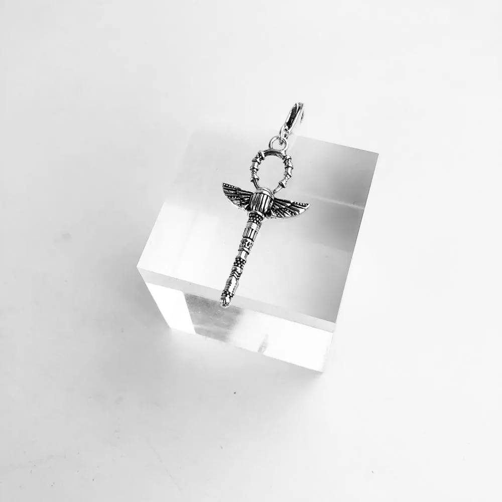 925 Sterling Silver Ankh Cross with Scarab Charms Pendant