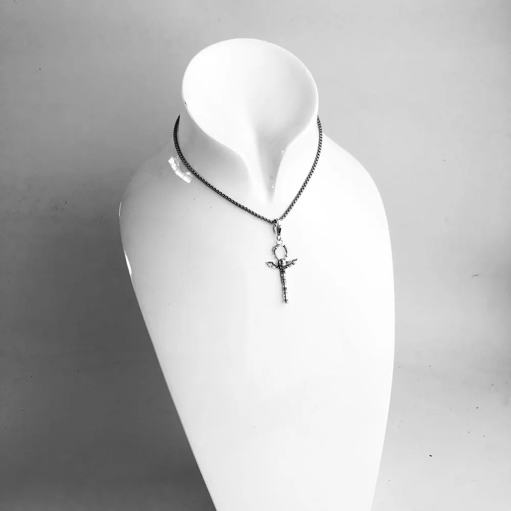 925 Sterling Silver Ankh Cross with Scarab Charms Pendant