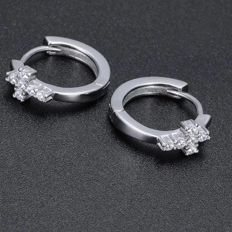 925 Sterling Silver Hoop Earrings with Cubic Zirconia Cross