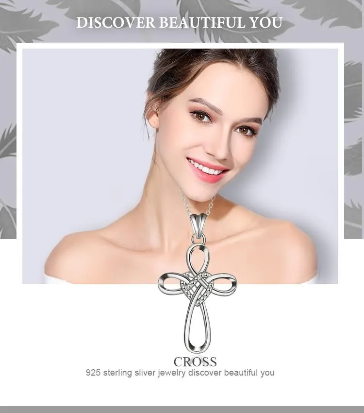 925 Sterling Silver Knot Heart and Cross Pendant with Dotted Accent Necklace