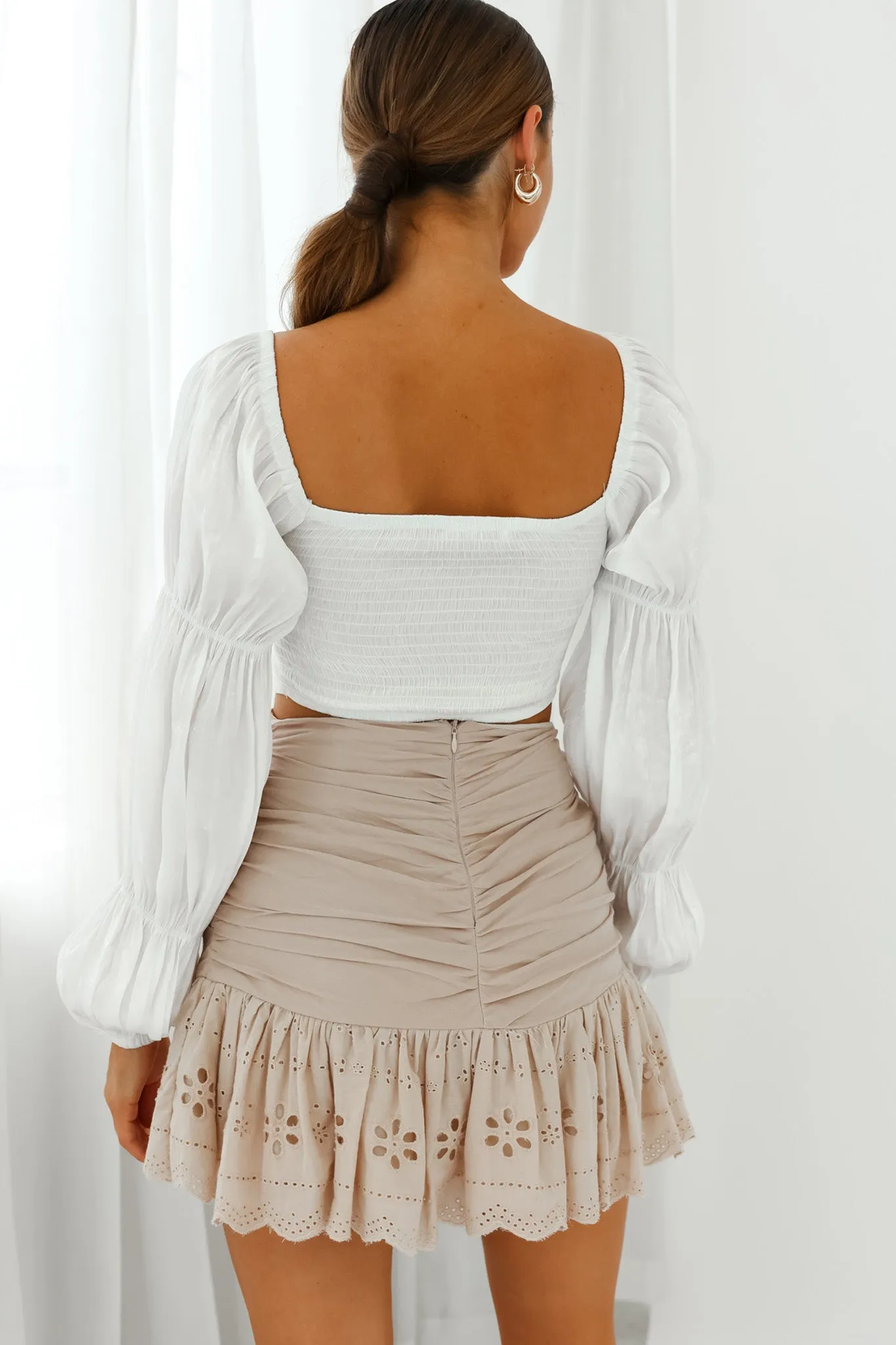 Alira Three-Button Ruched Bust Crop Top White