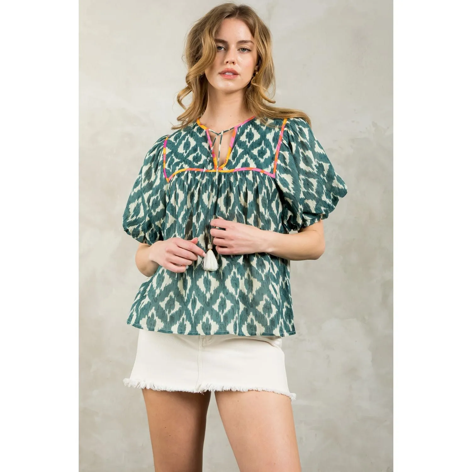 Amina Pattern Puff Sleeve THML Top