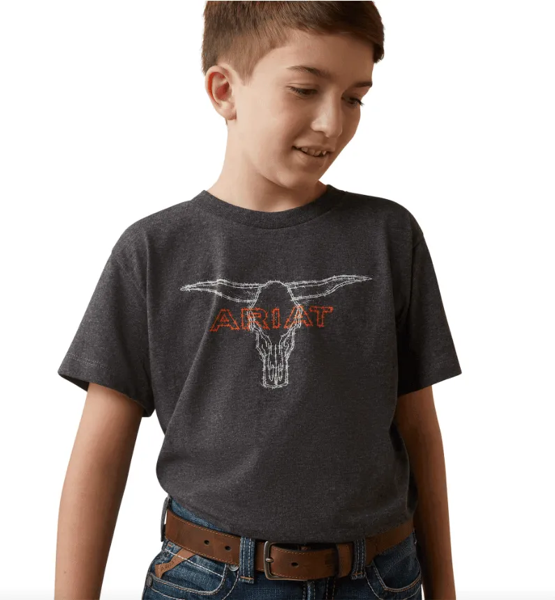 Ariat Boy's Steer Charcoal Heather Tee 10044750