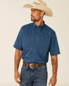 Ariat Men's Ensign Blue Print 360 Air Flow Short Sleeve Western Shirt 10051358