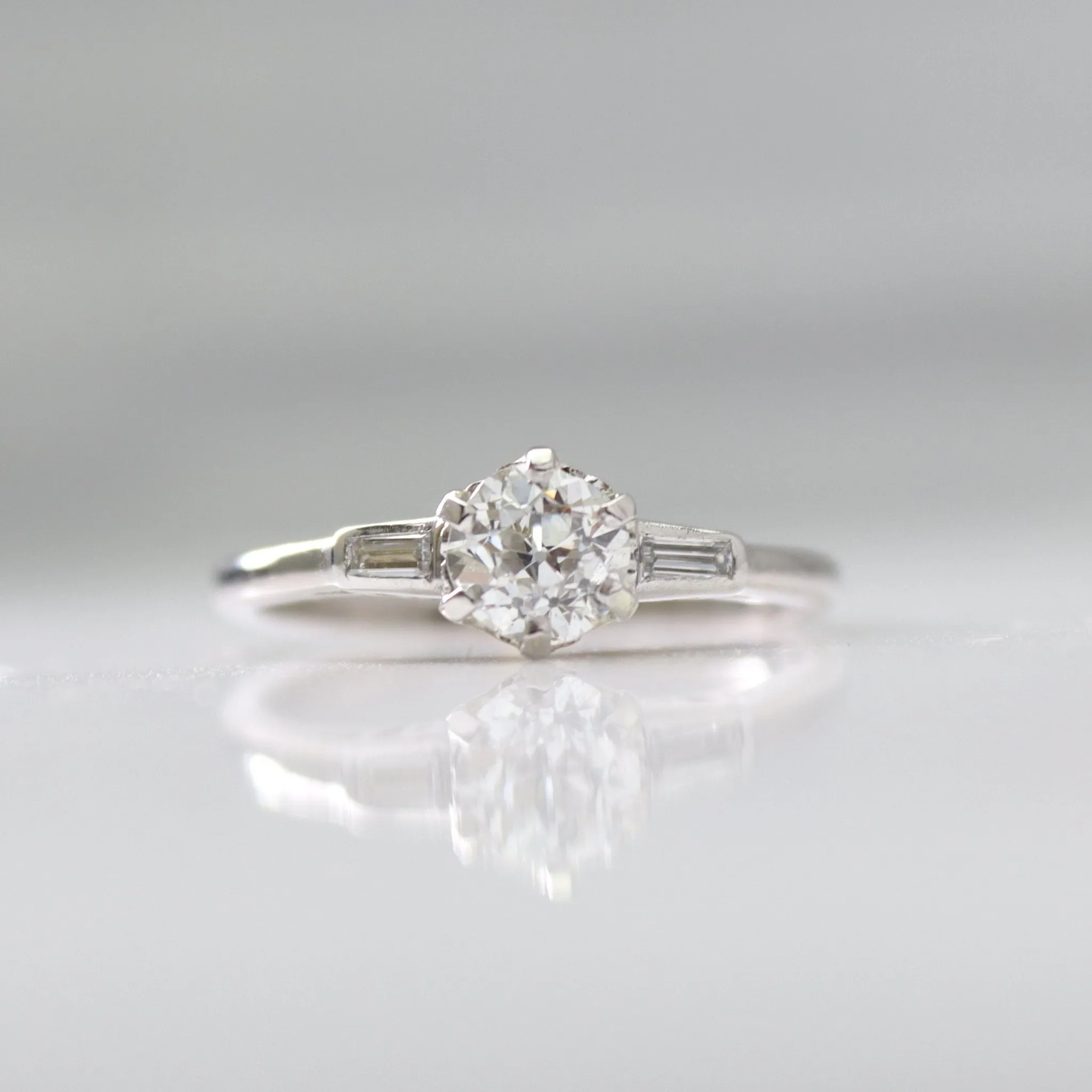 Art Deco 18 Carat White Gold Diamond Solitaire Ring