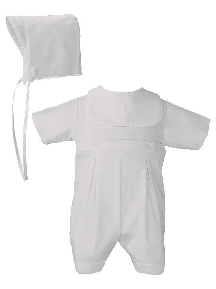 Baby Boys White Polycotton Screened Cross Christening Baptism Romper 3-24M