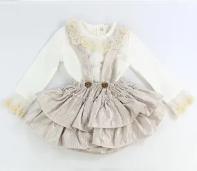 Baby Mdchen Kleid mit Volants-12-18 Monat (80-86) Beige und Rosa - 3004