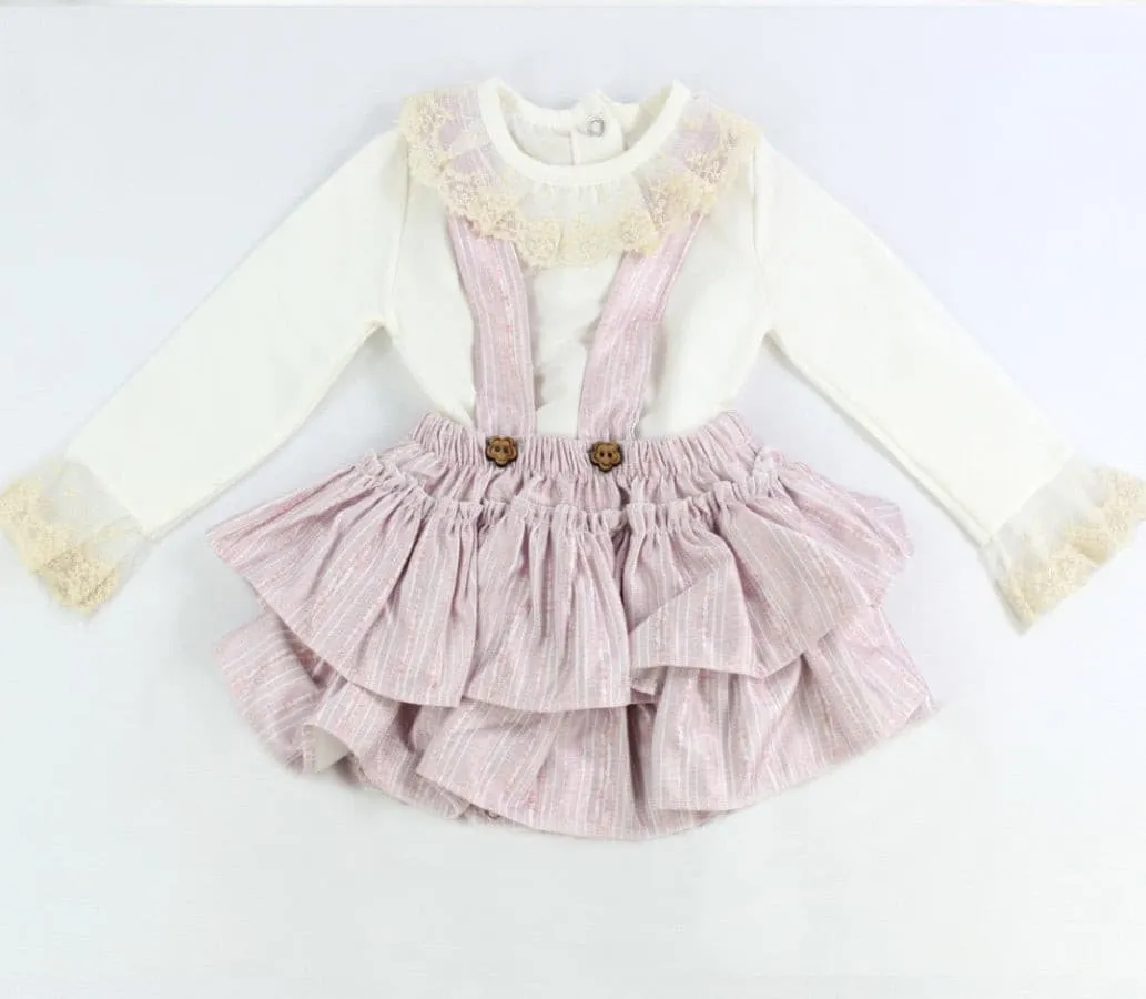 Baby Mdchen Kleid mit Volants-12-18 Monat (80-86) Beige und Rosa - 3004