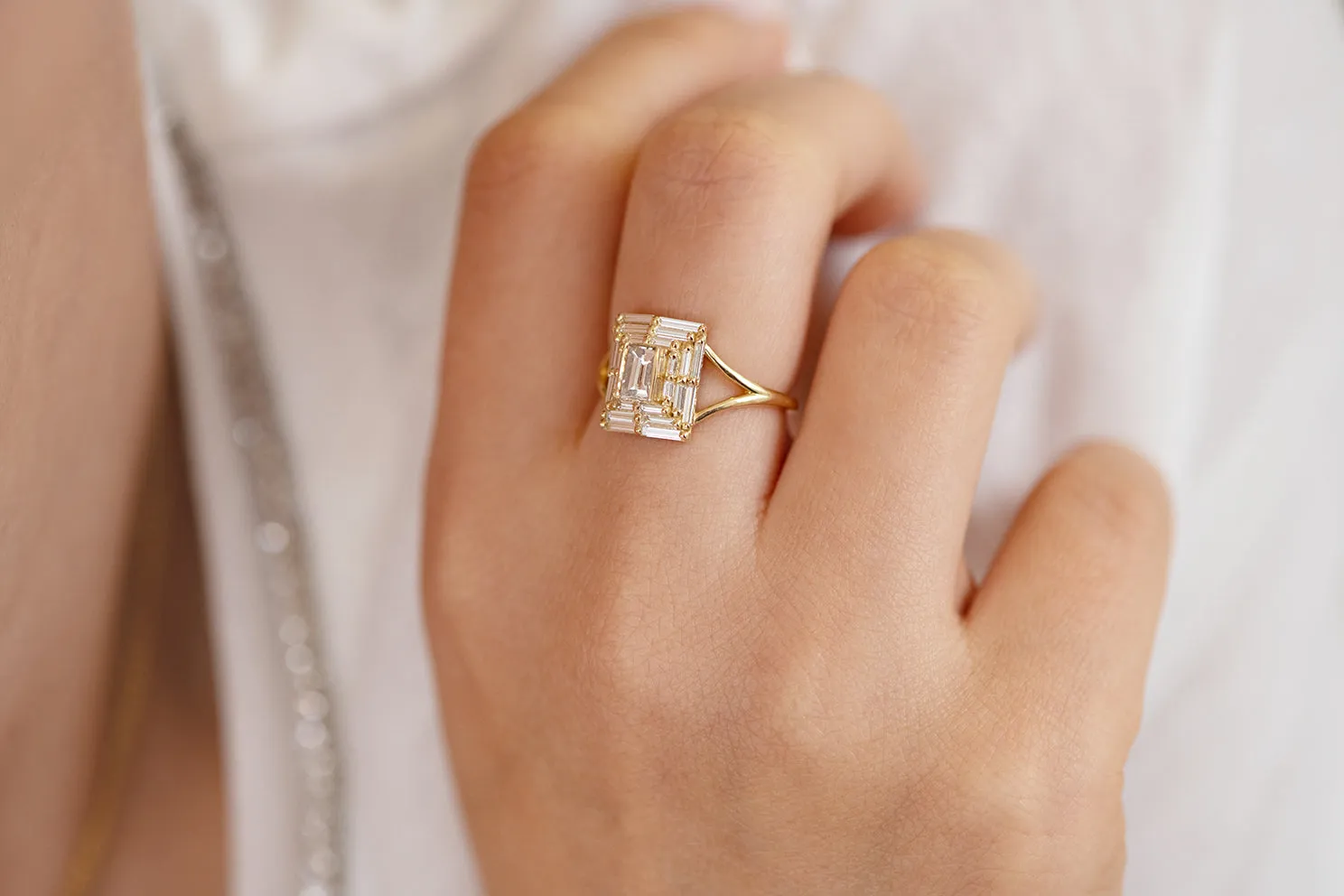 Baguette Cut Engagement Ring - Baguette Temple Ring