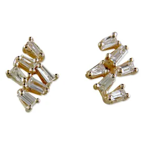 Baguette Diamond 14K Yellow Gold Popcorn Stud Earrings