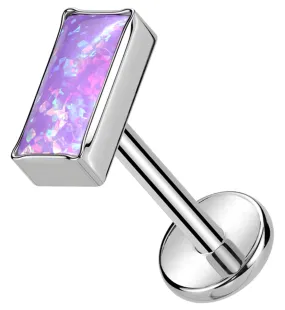 Baguette Purple Opalite Titanium Threadless Labret