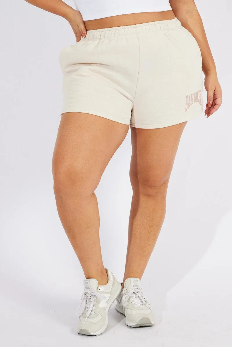 Beige Track Shorts High Waist