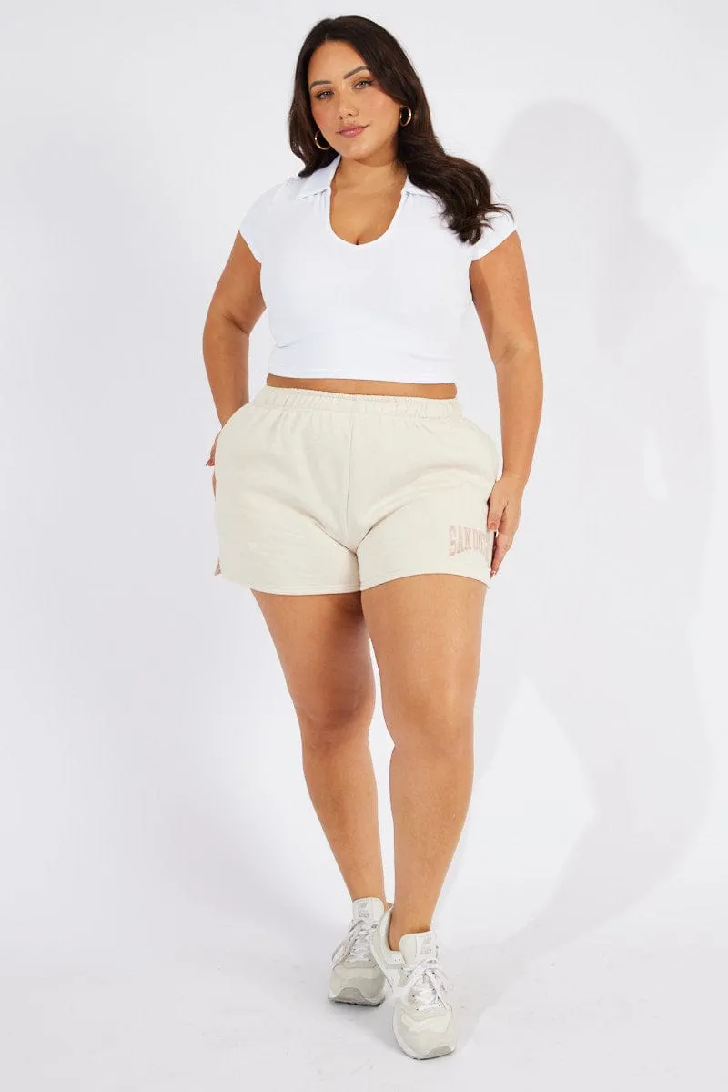 Beige Track Shorts High Waist