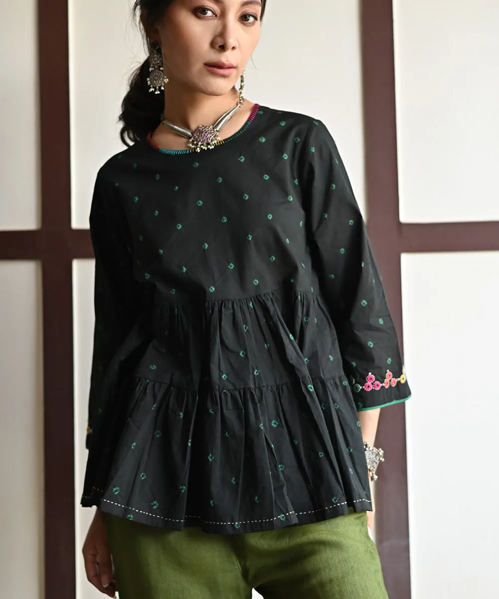 Black hand embroidered cotton bandhej top