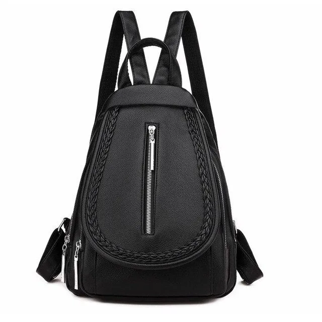 Black Leather School Bag and Backpack