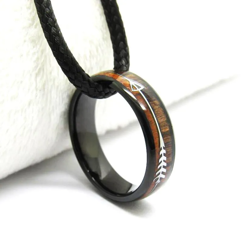 Black Tungsten Carbide in Two-Tone Koa Wood Inlay with Silver Arrow Wedding Band