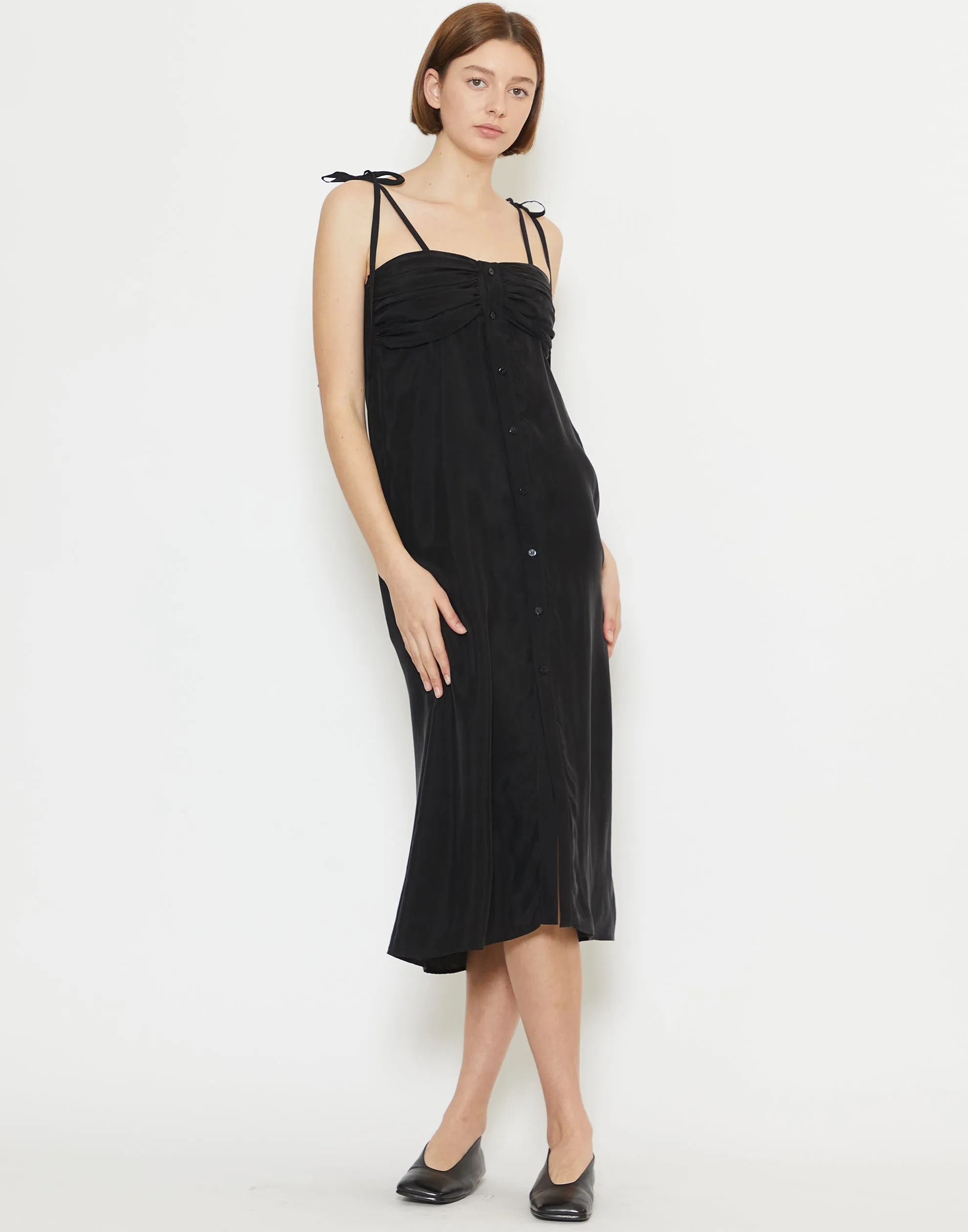 Black Washed Cupro Seratao Cami Dress