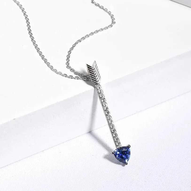 Blue and White Sapphire Arrow-Shaped Design 925 Sterling Silver Pendant Necklace