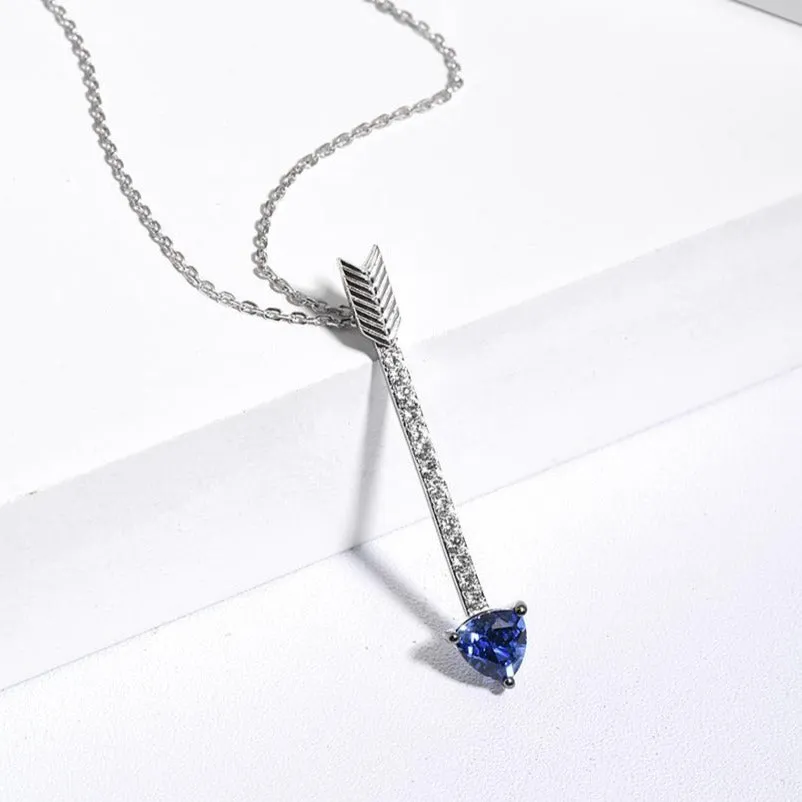 Blue and White Sapphire Arrow-Shaped Design 925 Sterling Silver Pendant Necklace