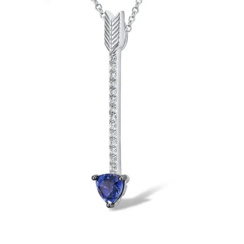 Blue and White Sapphire Arrow-Shaped Design 925 Sterling Silver Pendant Necklace