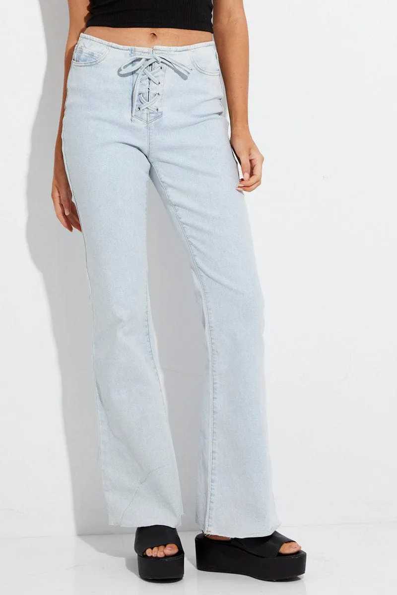 Blue Flare Jeans Lace Up