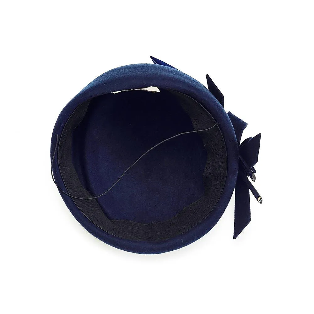 Blue Wool Pillbox Fascinator Hat with Blue Feathers