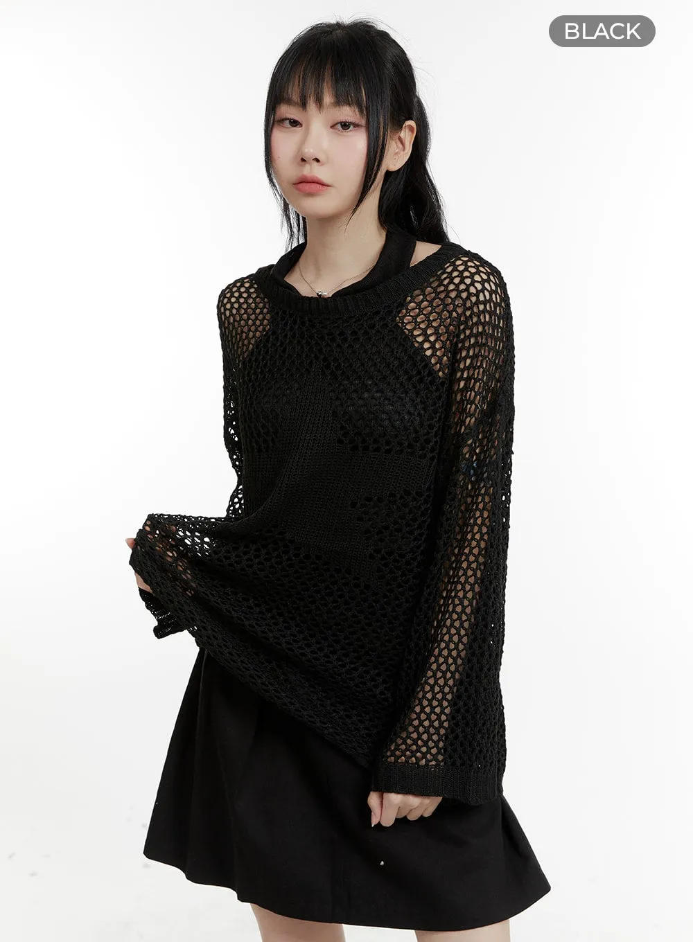 Boat Neck Hollow Out Knit Sweater CA401