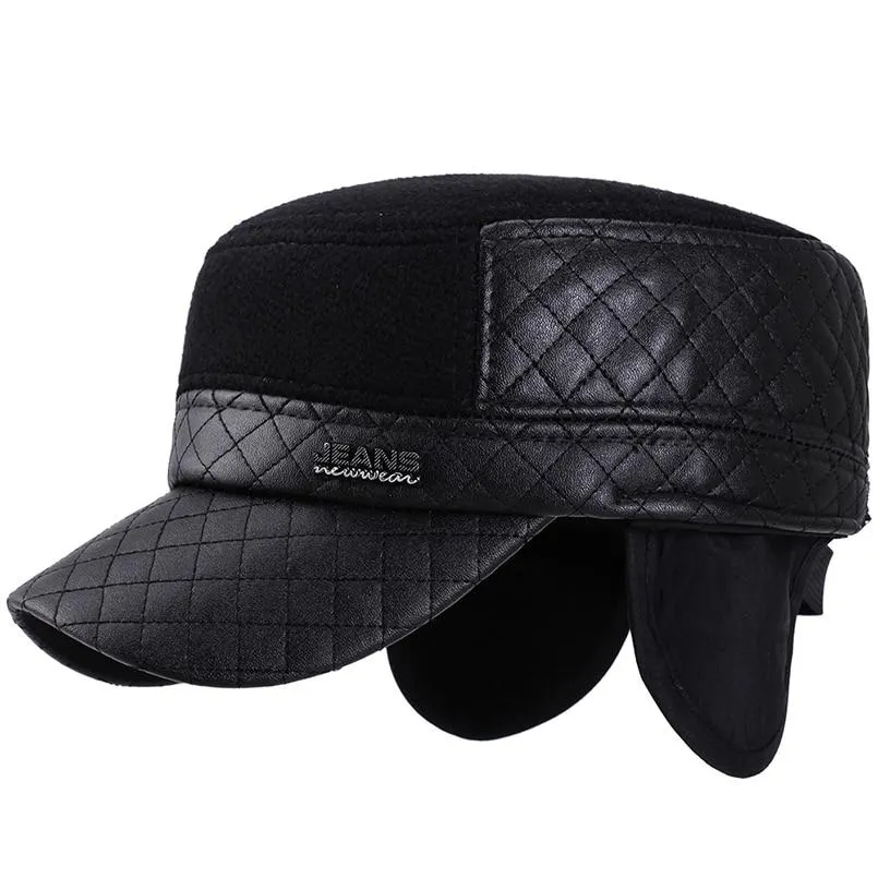 Buckled Snapback Military Hat with Earflaps