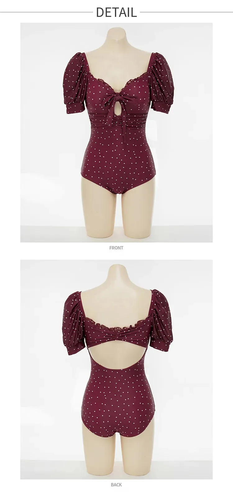 Burgundy Puff Sleeve Modest Swimsuit