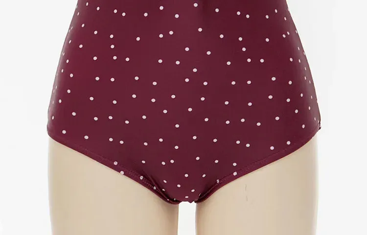 Burgundy Puff Sleeve Modest Swimsuit