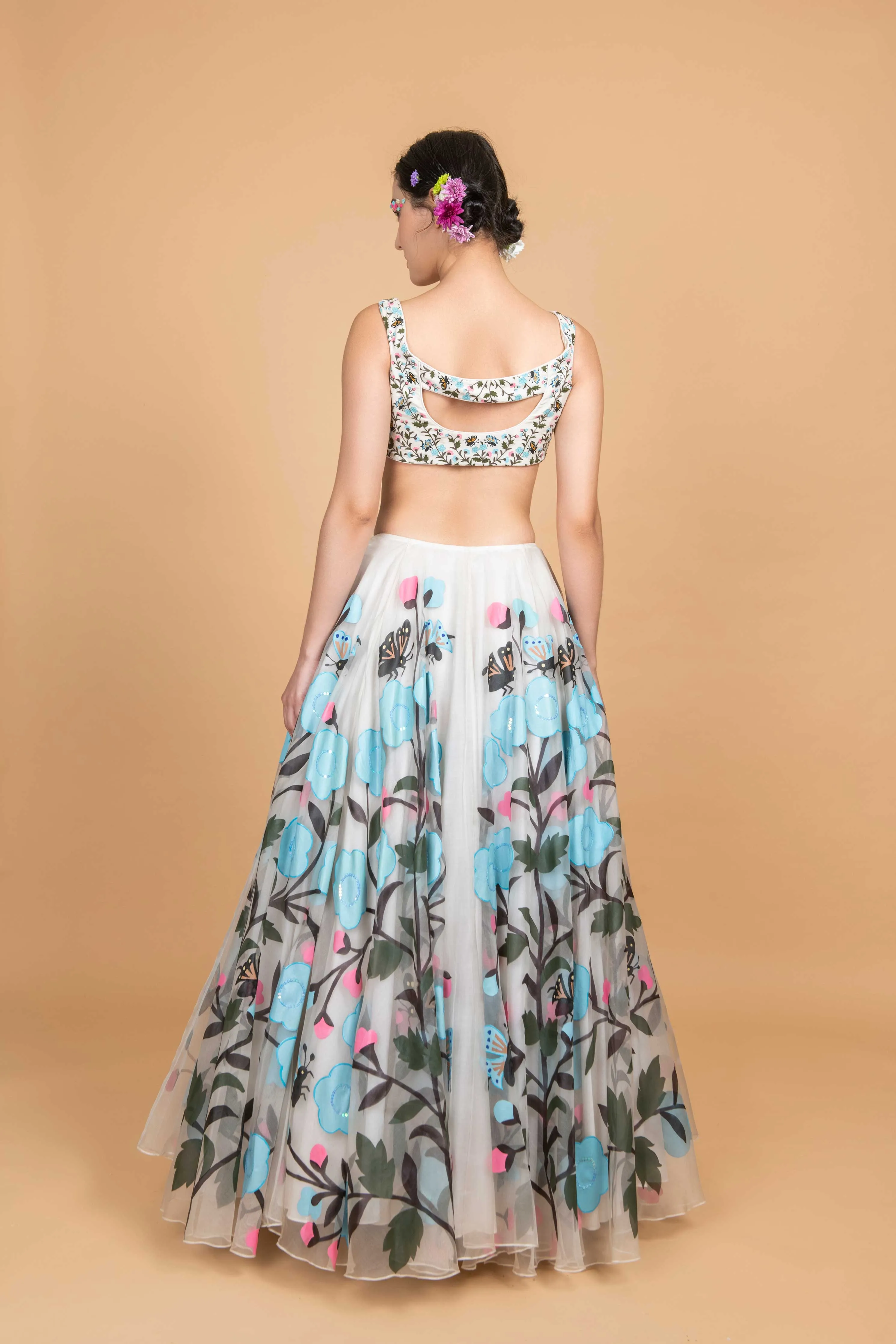 Butterfly Blue Poppy Organza Skirt Set