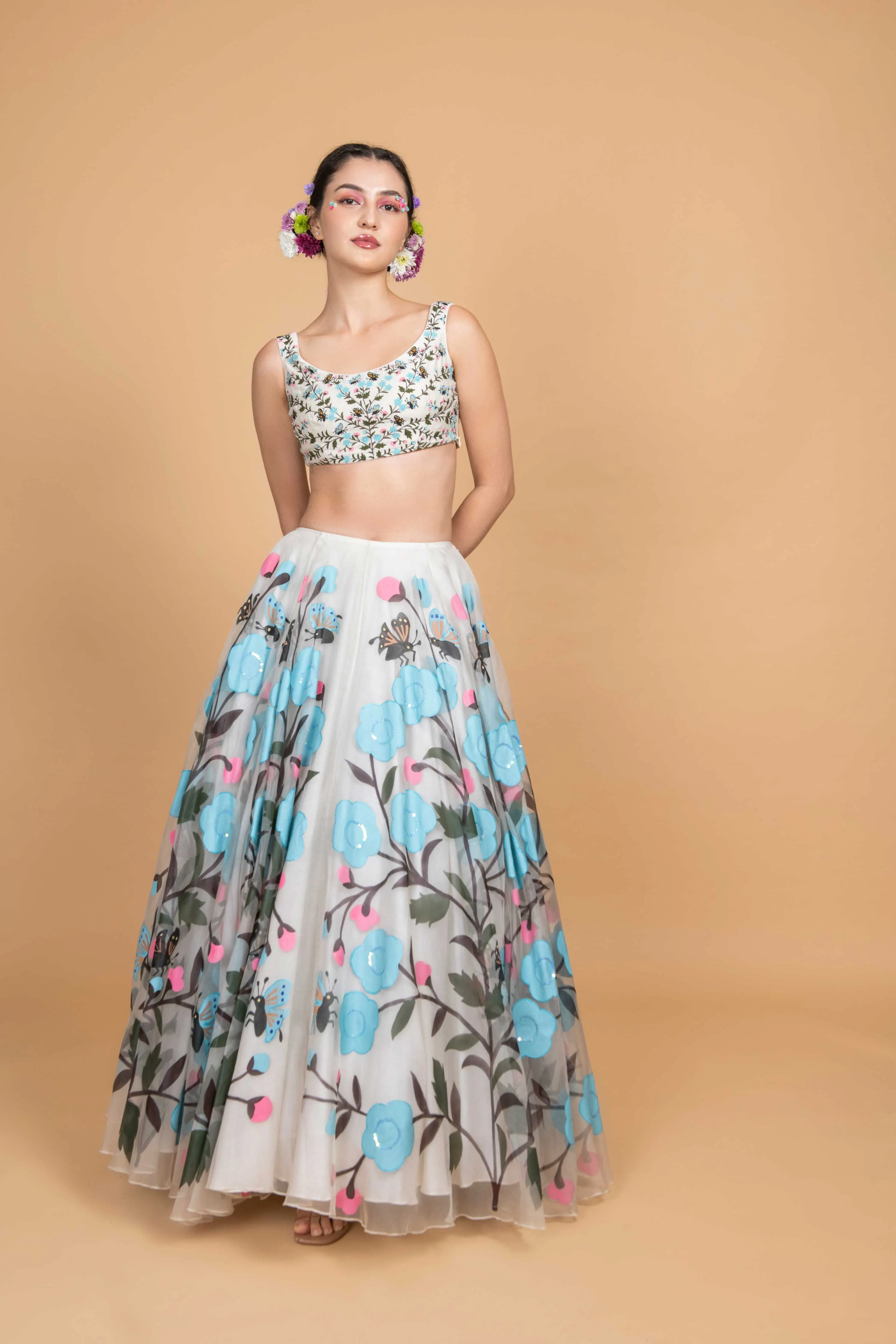 Butterfly Blue Poppy Organza Skirt Set