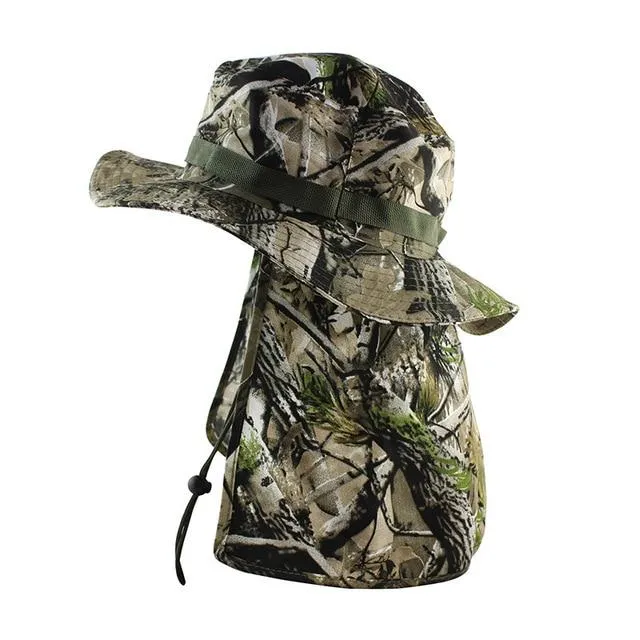 Camouflage UV Protection Boonie Bucket Flap Hat with Rope