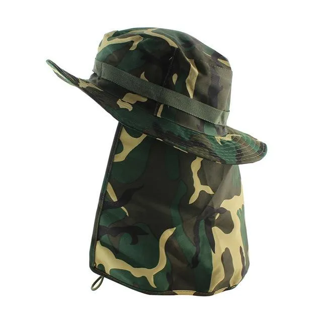 Camouflage UV Protection Boonie Bucket Flap Hat with Rope