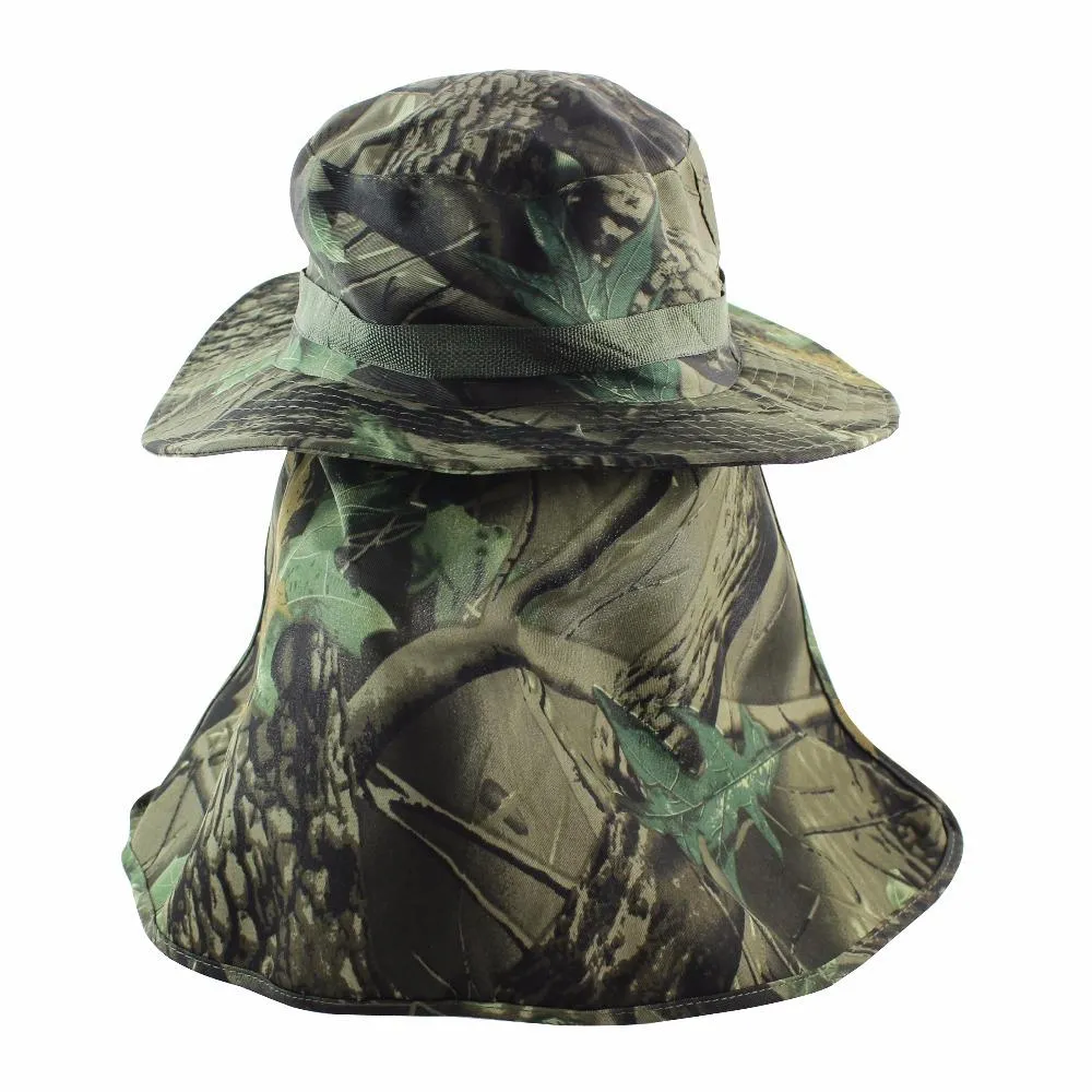 Camouflage UV Protection Boonie Bucket Flap Hat with Rope