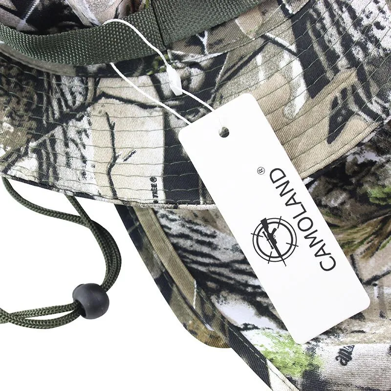 Camouflage UV Protection Boonie Bucket Flap Hat with Rope