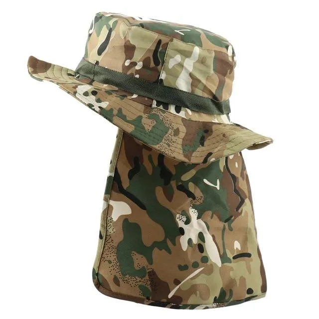 Camouflage UV Protection Boonie Bucket Flap Hat with Rope